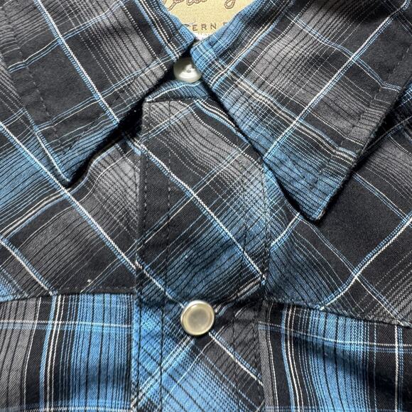 Wrangler Shirt Mens 3XL Blue Black Plaid Western Pearl Snap Long Sleeve Cowboy - Picture 4 of 10